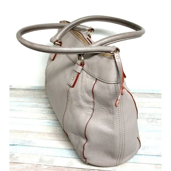 LRG kate spade GRAY GENUINE LEATHER RED TRIM ZIP TOP TOTE SHOULDER BAG HANDBAG - Picture 4 of 11